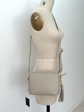 Elie Beaumont London Camera Style Crossbody Bag NWT Warm Gray Italian Leather